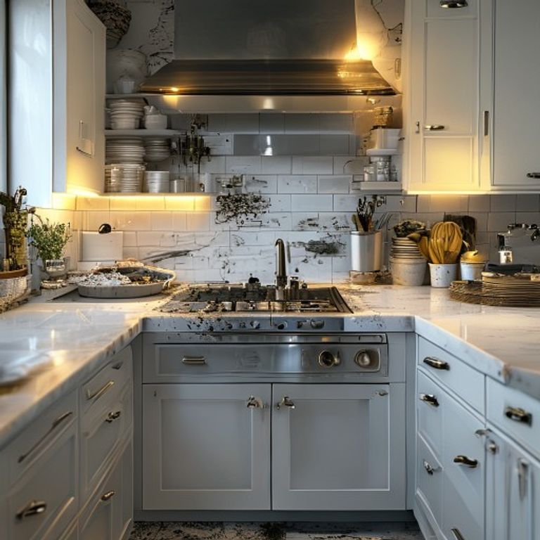 A grimy, cluttered kitchen before professional cleaning